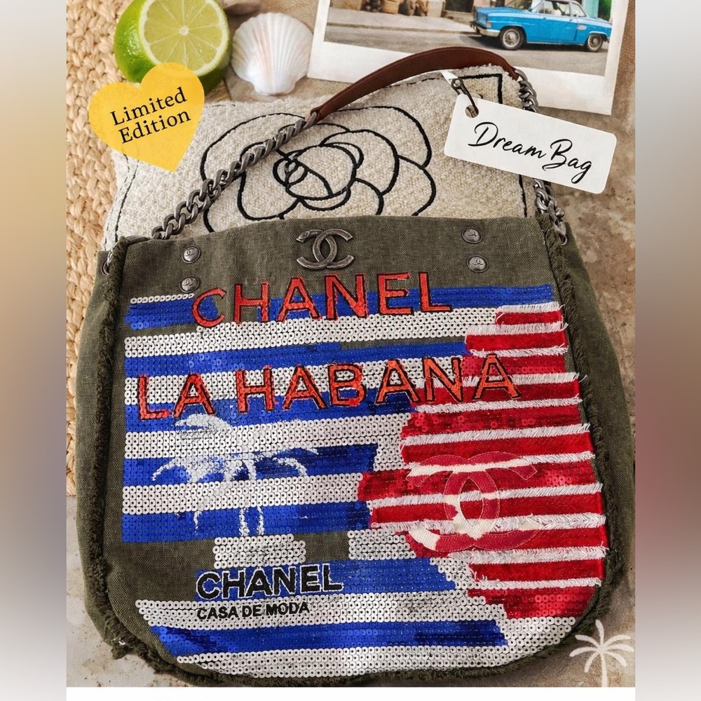 SOLD CHANEL Olive Canvas and Sqeuin Cuba La Habana bag Ruthenium Hardware,2016 - Picture 3 of 12